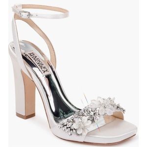Badgley Mischka Women Alexa Ankle Strap Sandal
Heel Embellished Soft White Satin